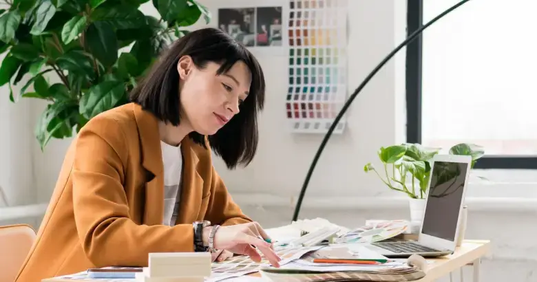 Interior designer determining colour palette for project