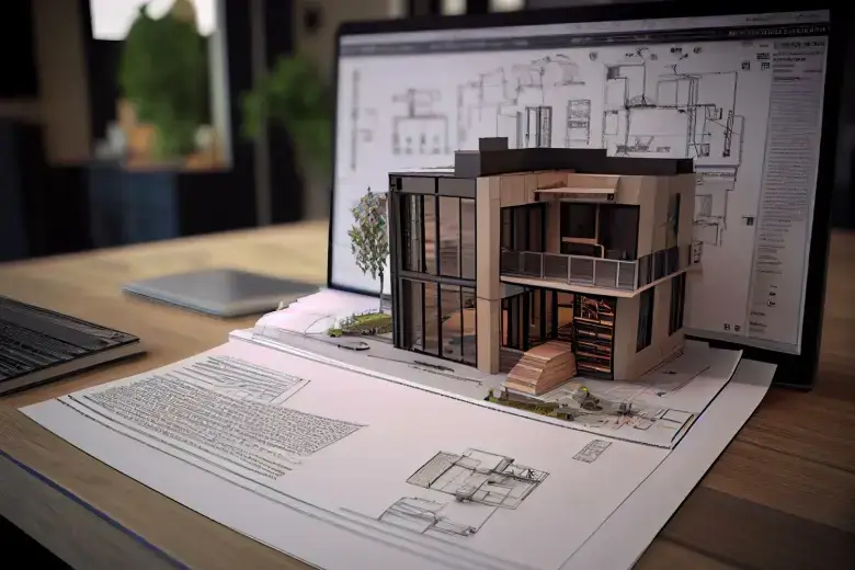 3D model of a residential design project and floorplan 3D model of a residential design project and floorplan