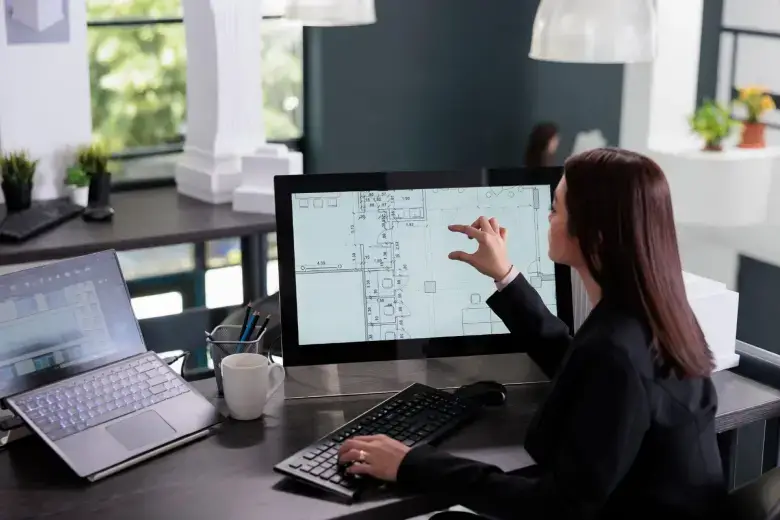 Person using interior design software to create a building plan