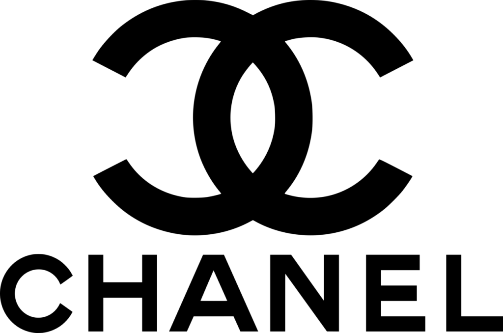 Chanel logo that uses a sans-serif font and interlocking Cs Chanel logo that uses a sans-serif font and interlocking Cs