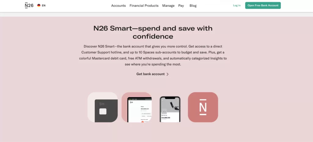 N26 bank's website homepage that uses a sans serif typeface N26 bank's website homepage that uses a sans serif typeface