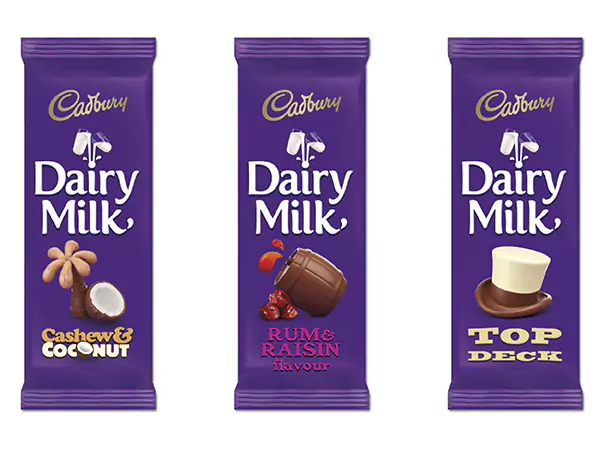 Cadbury Dairy Milk's product packaging using a script typeface Cadbury Dairy Milk's product packaging using a script typeface