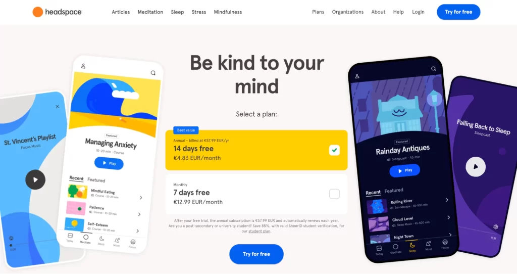 Headspace app's homepage designed using a clean and uncluttered font style
Headspace app's homepage designed using a clean and uncluttered font style