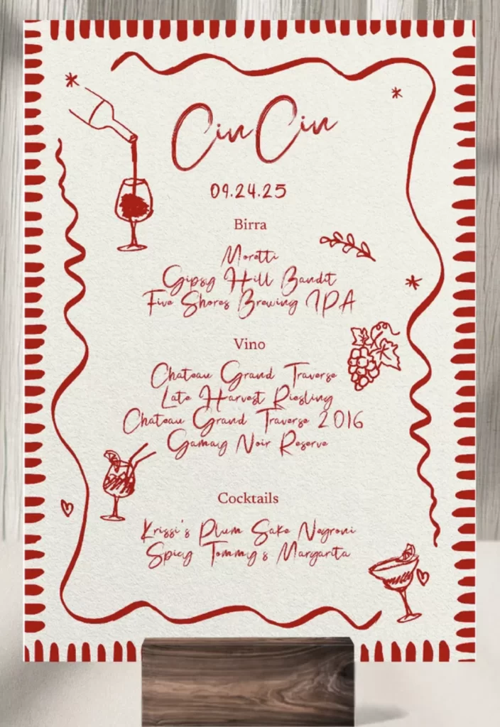A drinks menu that uses handwritten type A drinks menu that uses handwritten type