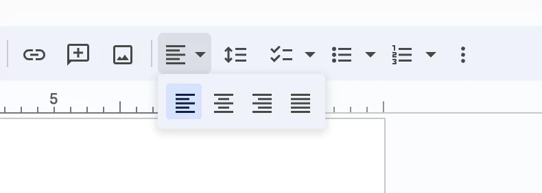 Text alignment options for a Google document