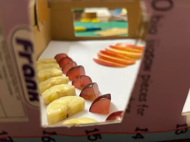 Arranging fruits in a box to visualise the relationship between space and elements within. Arranging fruits in a box to visualise the relationship between space and elements within.