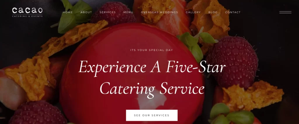 Homepage of catering website using sophisticated typeface
Homepage of catering website using sophisticated typeface