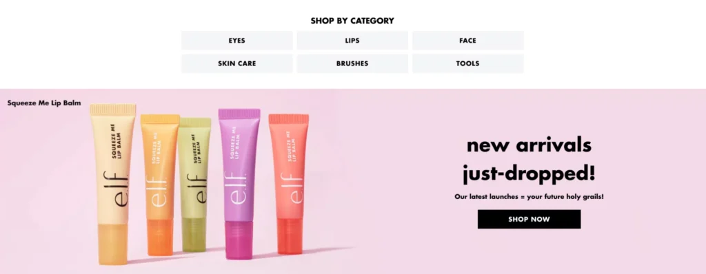 Use of different typefaces on the Elf Cosmetics website