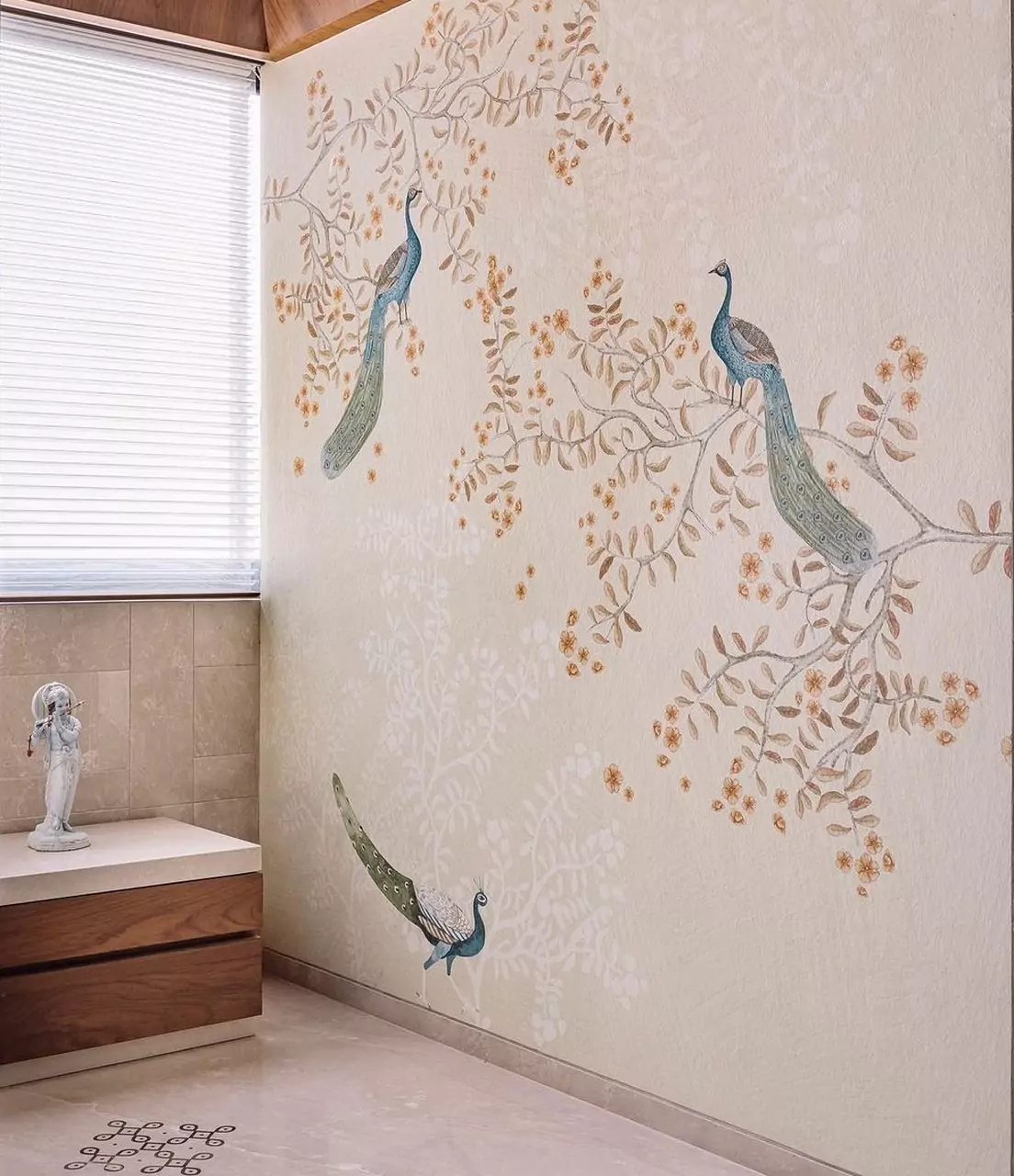 Ethnic wall decor with peacocks and floral patterns Ethnic wall decor with peacocks and floral patterns