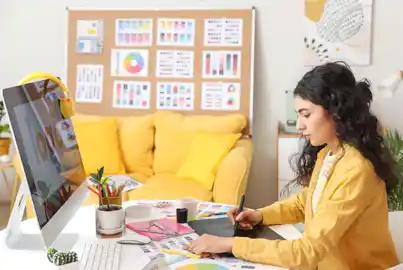 Graphic designer creating a logo on the computer