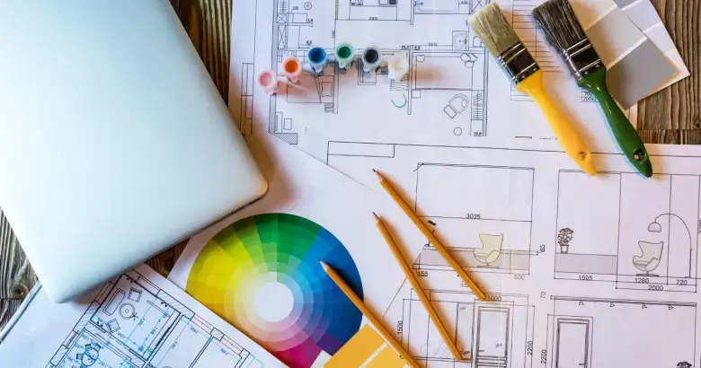 Interior design plan and colour wheel