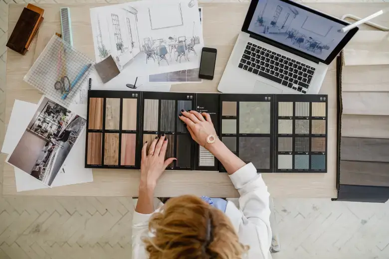 Interior designer finalising the materials for a commercial project