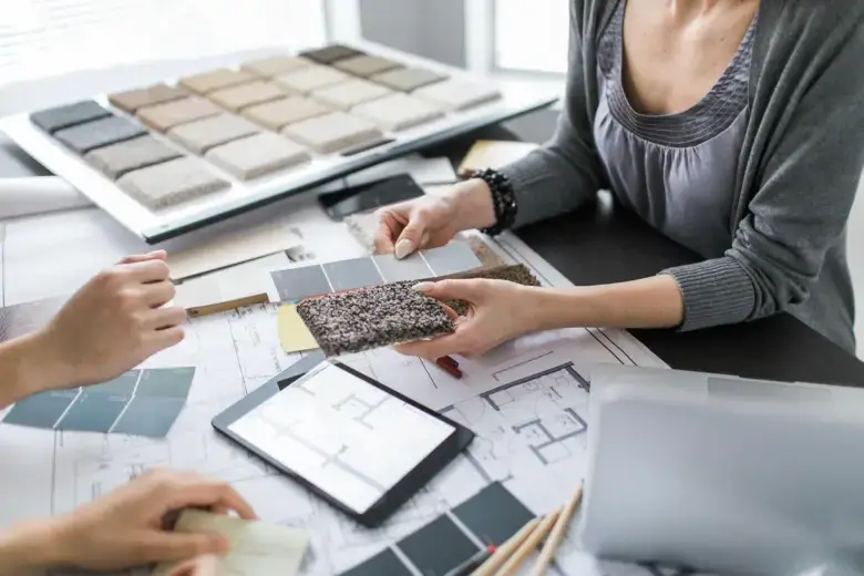 Interior architects assessing sample materials