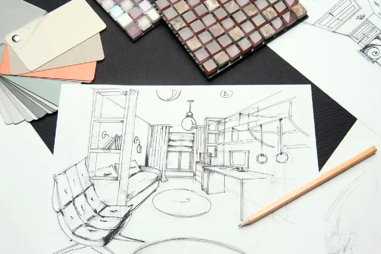 Rough sketch of a residential interior design project