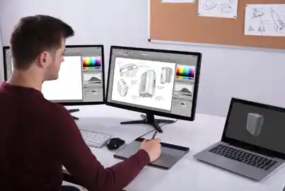 Graphic designer working on a suitcase design