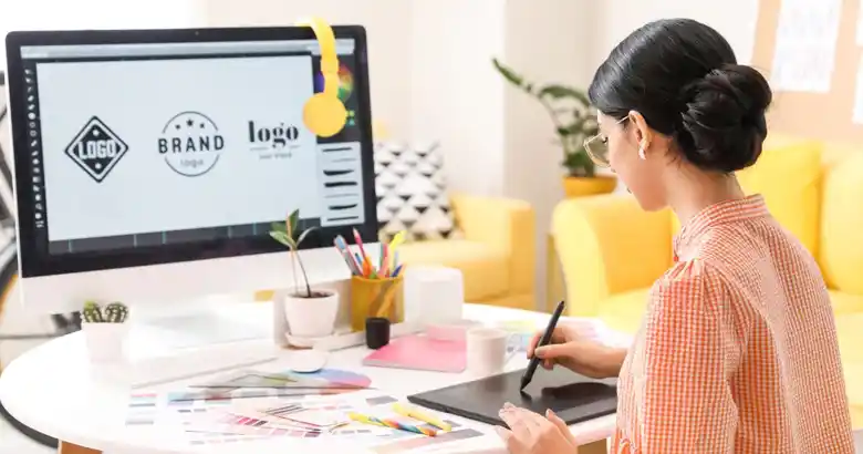 A graphic designer working on a design. A graphic designer working on a design.