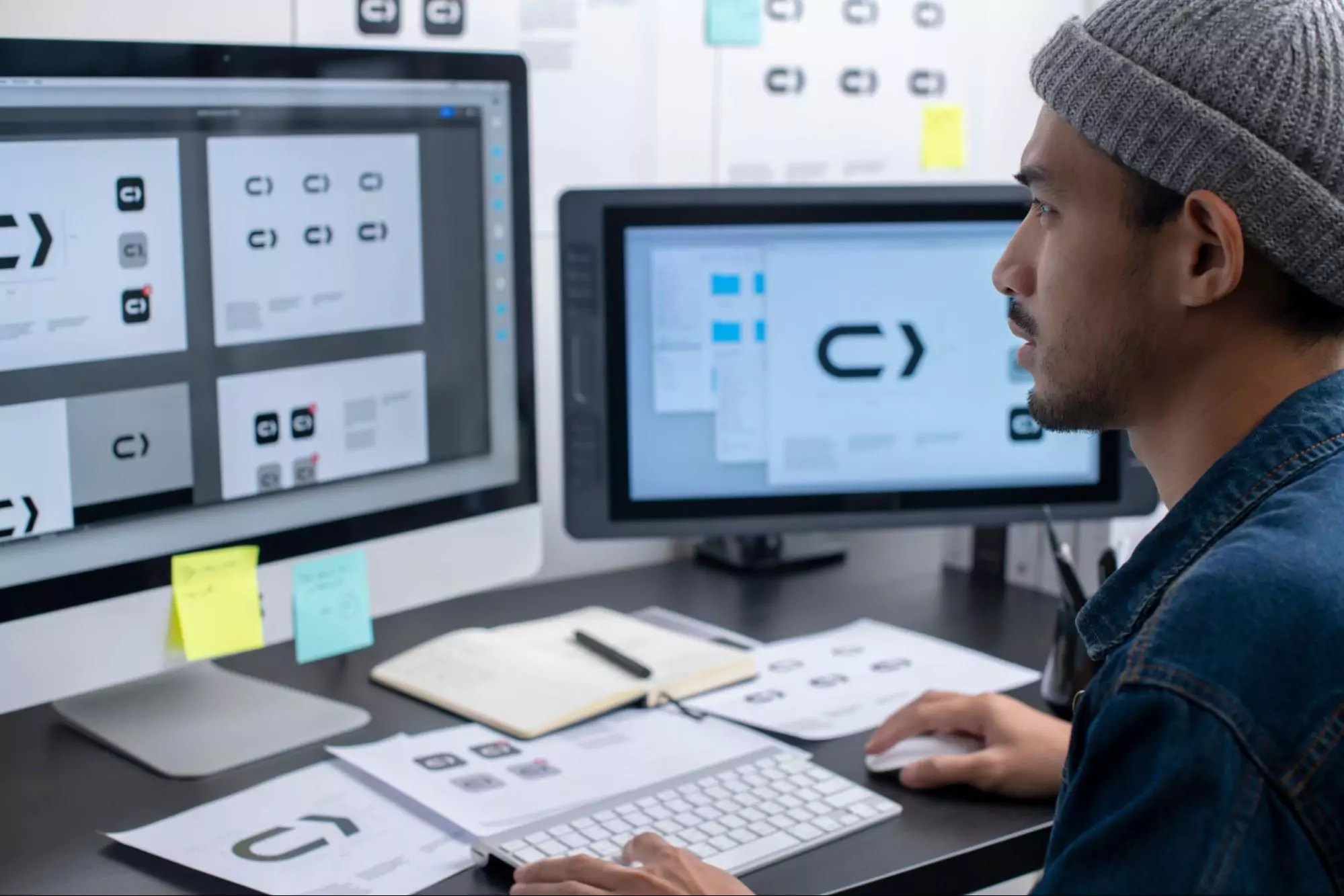  Logo designer ideating brand logo sketches