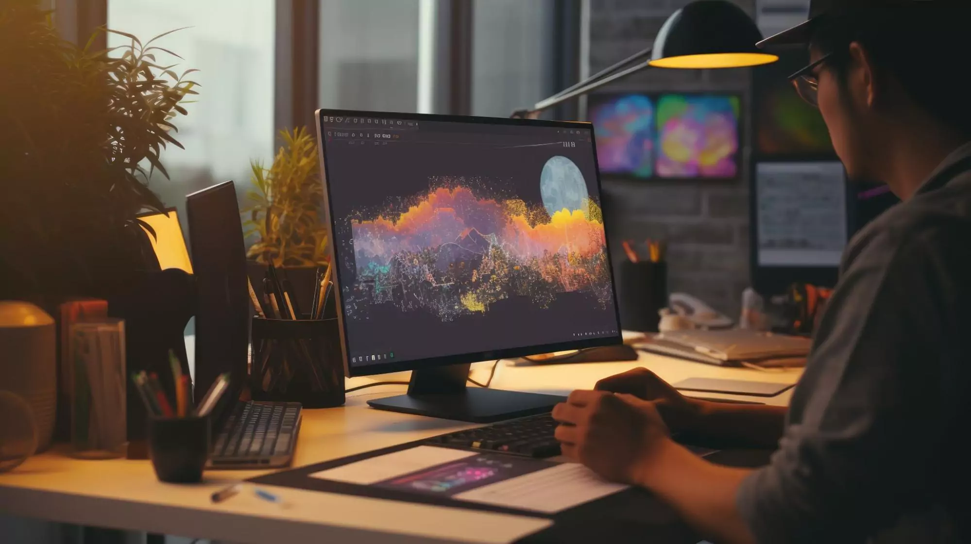 Visual designer creating abstract designs for a project