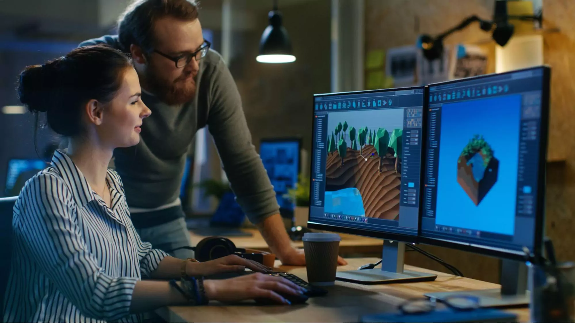 Animators working on a video game design