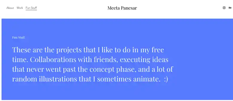 Webpage from Meeta Panesar's digital portfolio explaining her approach
