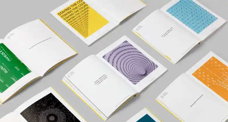 bright colours and exciting typographic illustrations used inside the report
