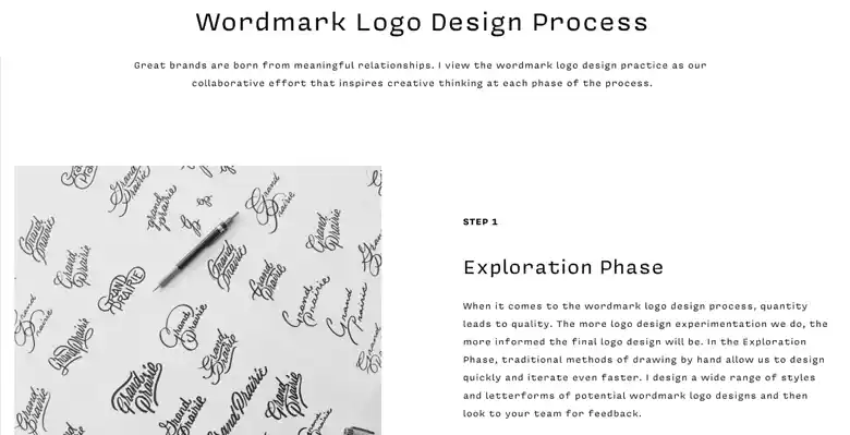Webpage explaining Wells' wordmark logo design process