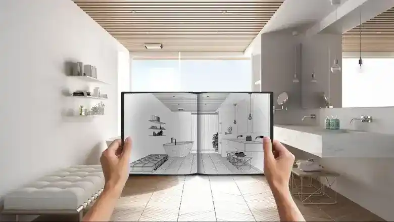 Comparison of a room design sketch with the final product