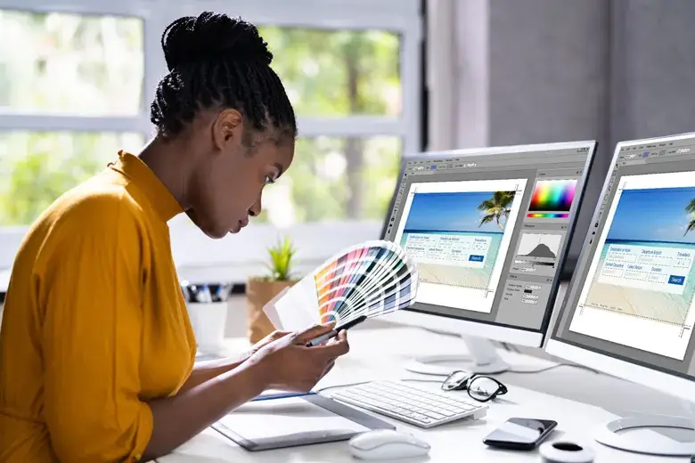  Animation designer working on the colour scheme of an image