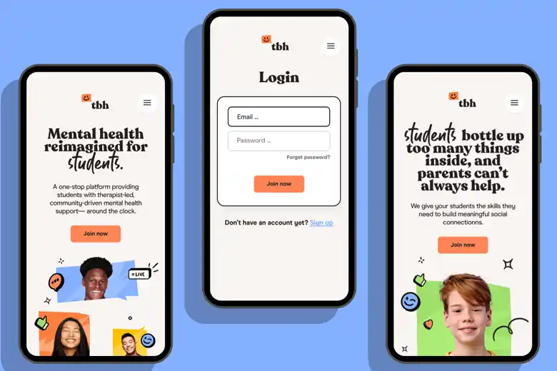 High fidelity prototypes of different pages of the mental health app