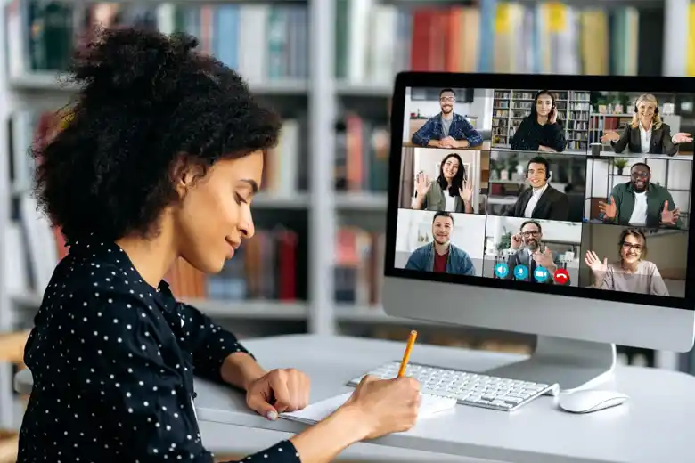 Woman learning UI UX design through online classes Woman learning UI UX design through online classes
