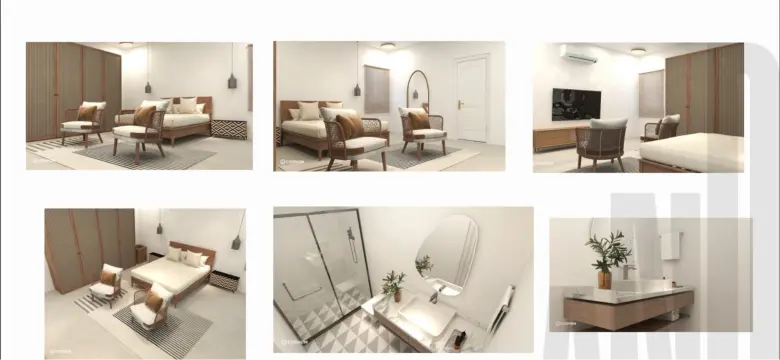 Soft traditional bedroom design with layered lighting by AND Academy student Nandini Nagarajan
