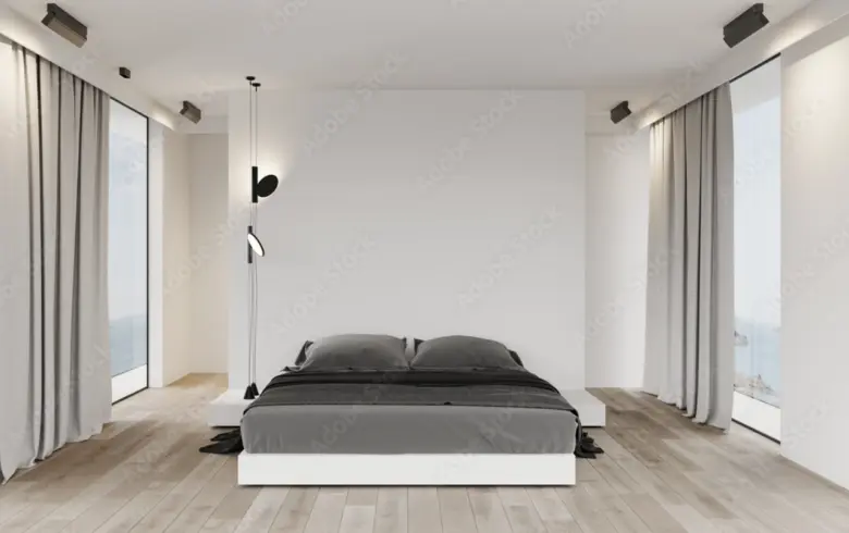Bedroom representing a Minimalist interior design style.
