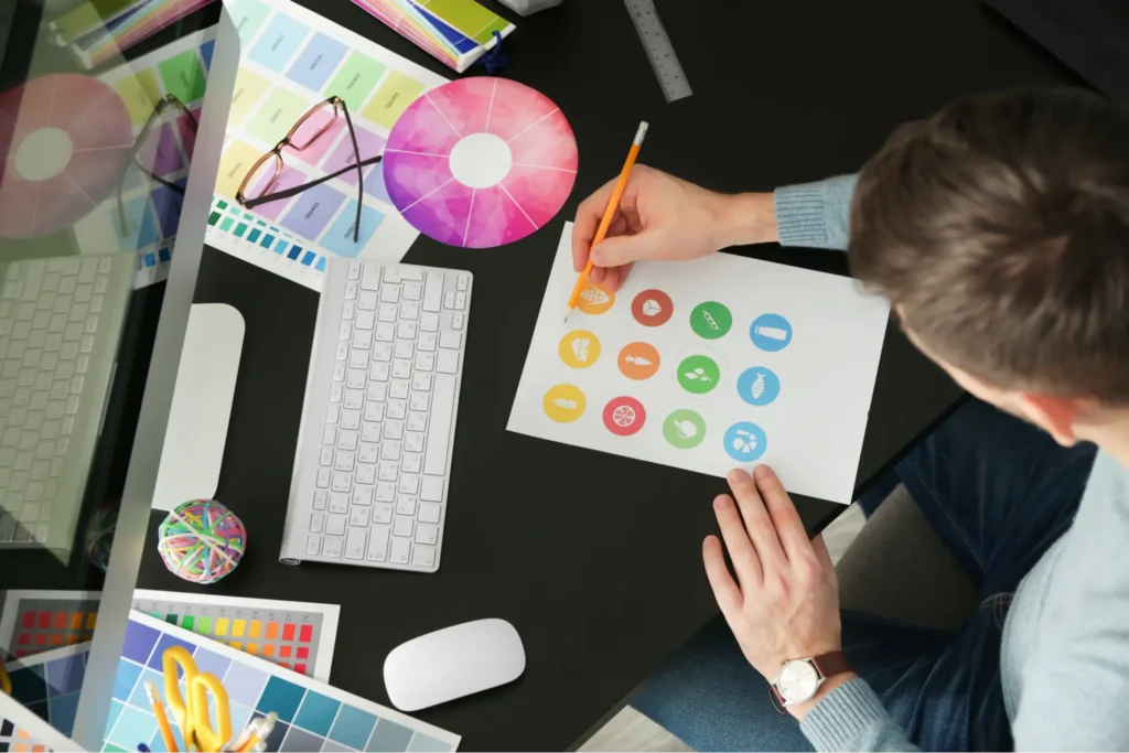 Graphic designer working on different variations for a logo