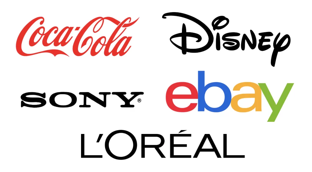 Examples of wordmark logo designs: Coca-Cola, Disney, Sony, eBay, and Loreal. Examples of wordmark logo designs: Coca-Cola, Disney, Sony, eBay, and Loreal.