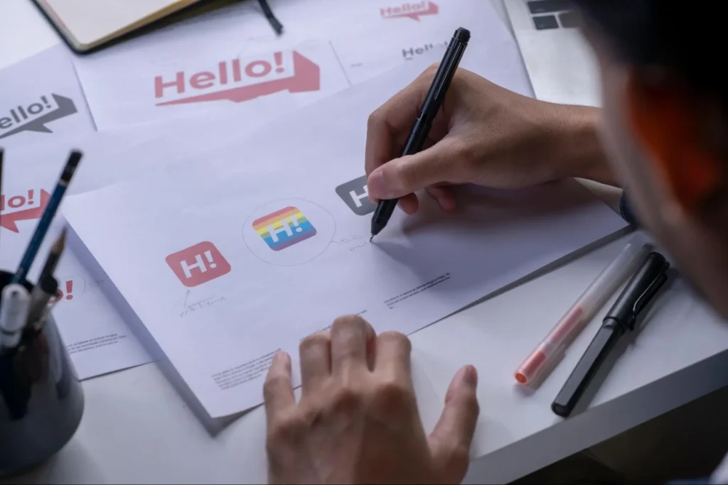 Visual identity designer examining different font options for a logo design