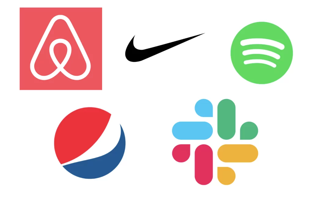 Examples of Abstract logo designs- Airbnb, Nike, Spotify, Pepsi, and Slack
Examples of Abstract logo designs- Airbnb, Nike, Spotify, Pepsi, and Slack
