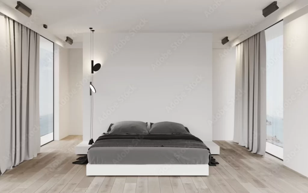 Bedroom representing a Minimalist interior design style.