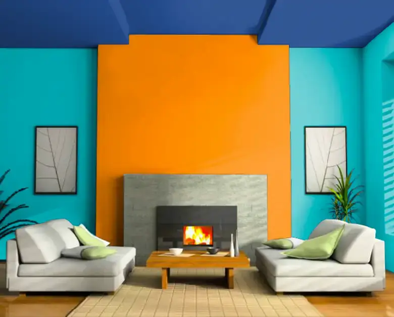 Interiors of a home designed using a split-complementary colour palette.