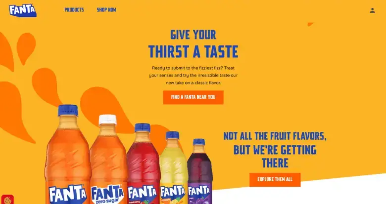 Fanta's homepage using a triadic colour palette