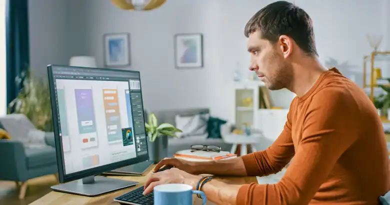 UI designer working on high-fidelity prototypes of a mobile application