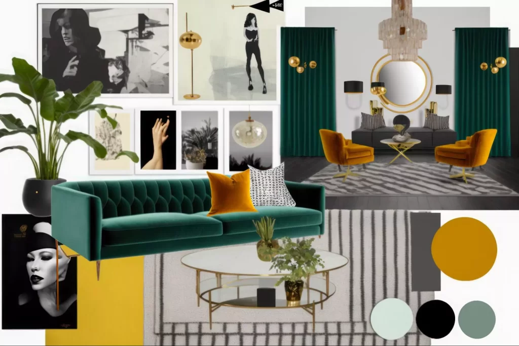 A digital interior design moodboard