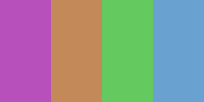 Tetradic colour scheme with purple, brown, green and blue