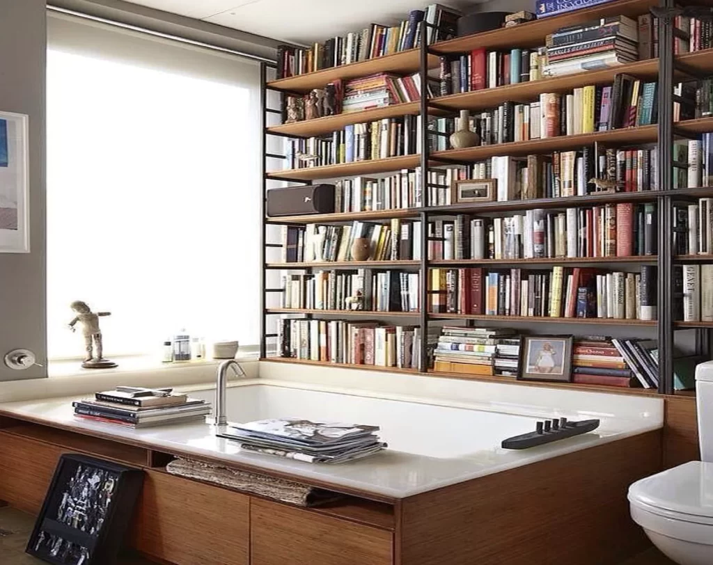 Bathroom Interior Design Idea- Using the space as a library