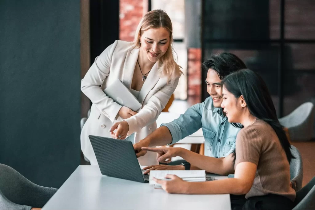 Group of graphic designers learning online