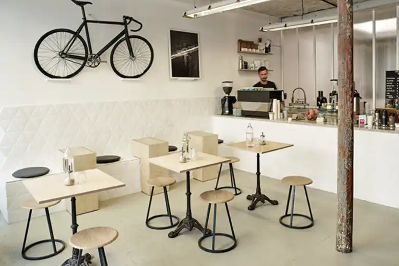 A cafe designed to be bicycle friendly A cafe designed to be bicycle friendly