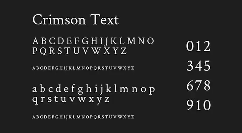Image showcasing Crimson Red font in uppercase, lowercase and numerics Image showcasing Crimson Red font in uppercase, lowercase and numerics