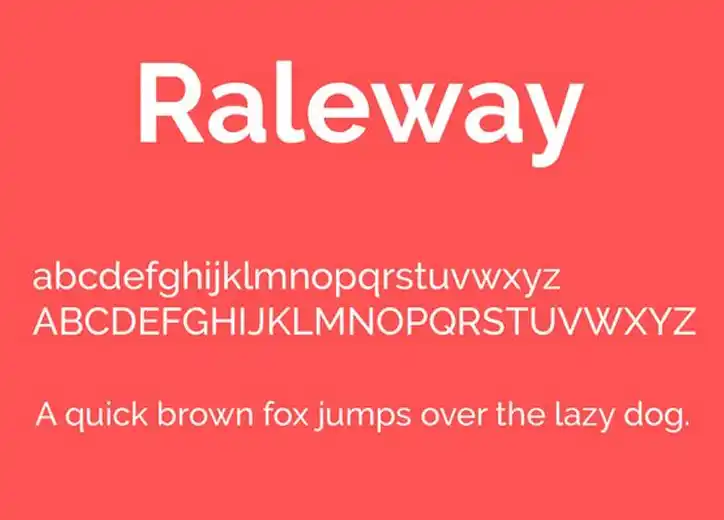 Example of Raleway font used in uppercase and lowercase.
Example of Raleway font used in uppercase and lowercase.