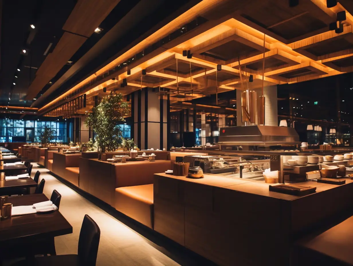 A cafe with accent lighting
A cafe with accent lighting
