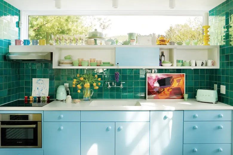 A home interior design with open shelving units
A home interior design with open shelving units