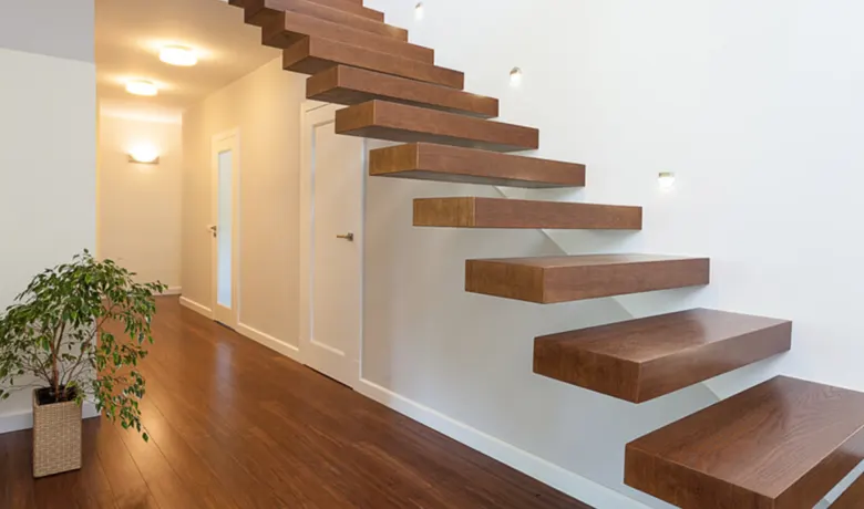A home interior designed with floating staircases A home interior designed with floating staircases